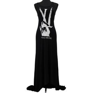 Lauren Moshi Beverly Hills Maxi Dress Hi Low Black Peace Love Graphic XS USA